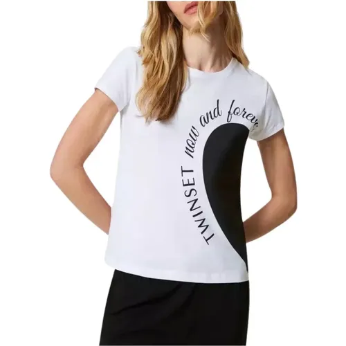 Heart Print T-Shirt , female, Sizes: S, XS, L - Twinset - Modalova