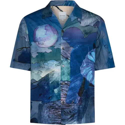 Blue Illustration Print Camp Collar Shirt , male, Sizes: L, S, M - PS By Paul Smith - Modalova