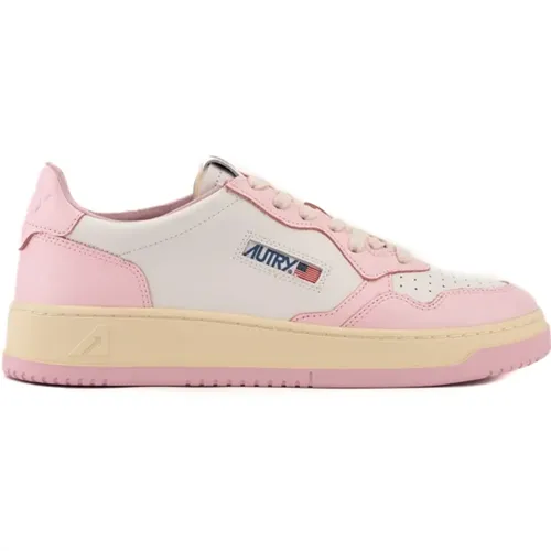 White/Pink Leather Sneakers for Men , male, Sizes: 5 UK - Autry - Modalova