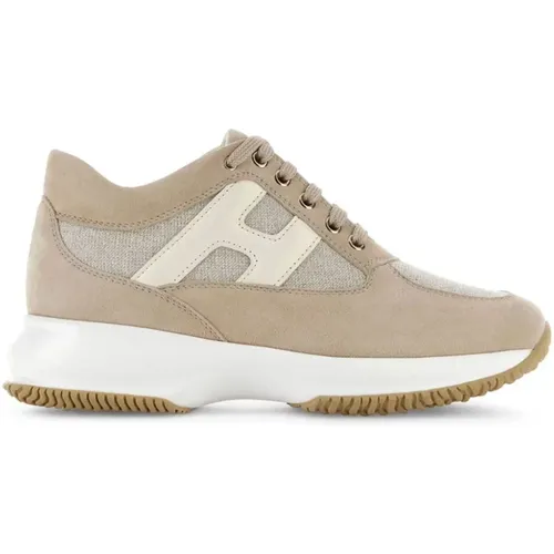 Interactive Beige Leather Sneakers , female, Sizes: 5 1/2 UK, 4 1/2 UK, 2 1/2 UK, 6 1/2 UK, 2 UK, 4 UK, 6 UK, 3 1/2 UK, 5 UK, 7 UK - Hogan - Modalova