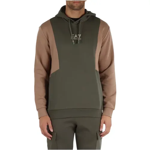 Baumwollkapuzenpullover mit Logodruck , Herren, Größe: M - Emporio Armani EA7 - Modalova