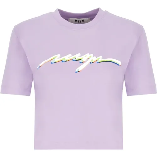 Cotton T-shirt with Logo , female, Sizes: M, XS - Msgm - Modalova