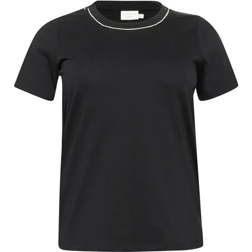 Schwarzes Tiefes T-Shirt Top , Damen, Größe: M - Kaffe Curve - Modalova