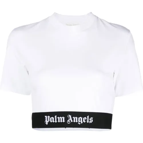 Logo Tape T-shirts und Polos Weiß , Damen, Größe: XS - Palm Angels - Modalova