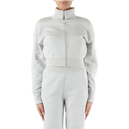Cropped Baumwoll-Sweatshirt Reißverschluss Logo Gerippt , Damen, Größe: S - Calvin Klein Jeans - Modalova