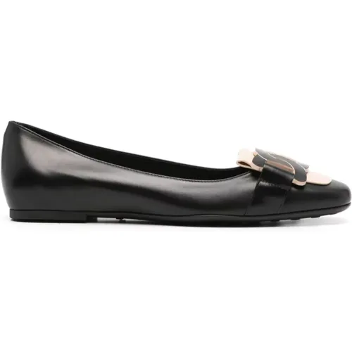 Schwarze Leder-Ballettflats mit Ketten-Detail - TOD'S - Modalova