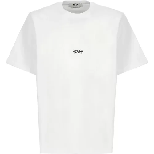 Weißes Baumwoll-T-Shirt mit Druck - MSGM - Modalova