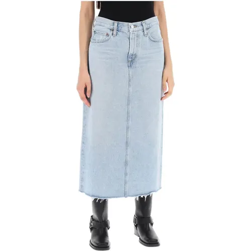 Denim Midi Skirt with Raw Hem , female, Sizes: W29, W25, W26, W27, W28 - Agolde - Modalova