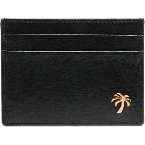 Leather Card Holder with Gold Logo Detail , female, Sizes: ONE SIZE - Palm Angels - Modalova