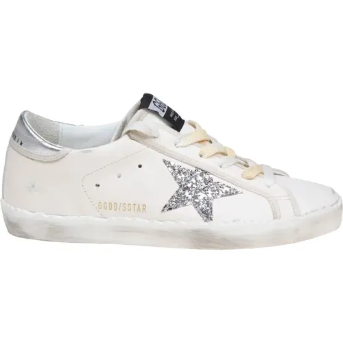 Weiße/Silberne Ledersneakers , Damen, Größe: 37 EU - Golden Goose - Modalova