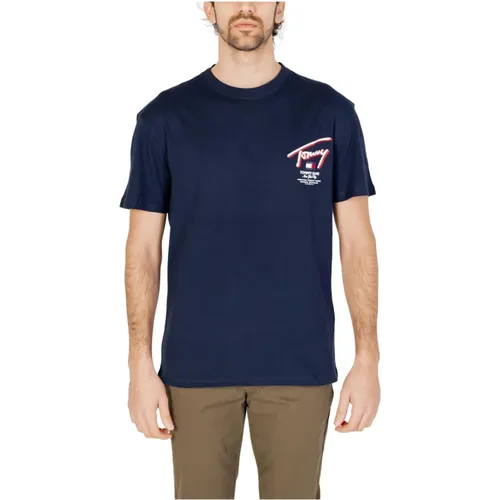 Blau Bedrucktes Rundhals T-shirt , Herren, Größe: S - Tommy Hilfiger - Modalova