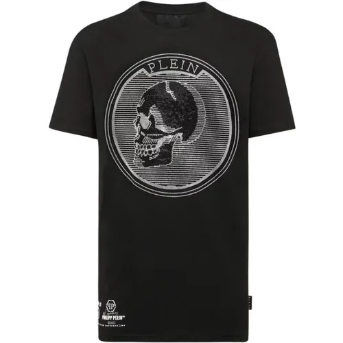 Schwarzes T-Shirt mit Kristallschädel-Druck - Philipp Plein - Modalova