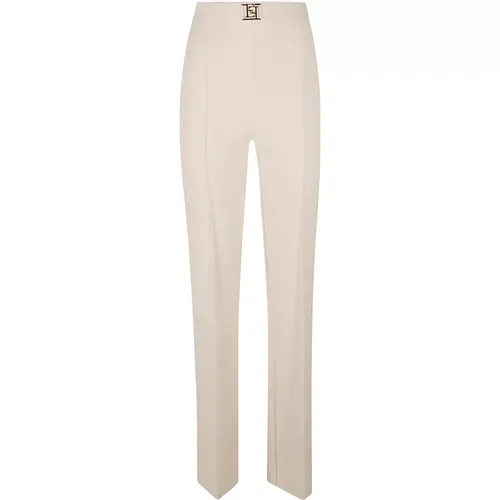 Cream White High-Waisted Flared Trousers , female, Sizes: XL - Elisabetta Franchi - Modalova