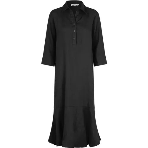 Schwarzes Leinenkleid mit Hemdkragen , Damen, Größe: 2XL - Masai - Modalova