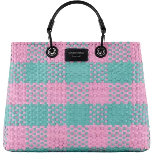 Checkered Medium Bag with Snap Hooks , female, Sizes: ONE SIZE - Emporio Armani - Modalova