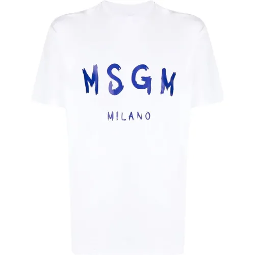 Stilvolle T-Shirts und Polos,Weißes Baumwoll-T-Shirt mit Druck - MSGM - Modalova