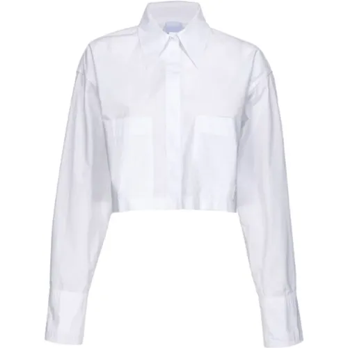 Weiße Baumwollhemd mit Spitzkragen , Damen, Größe: 2XS - pinko - Modalova