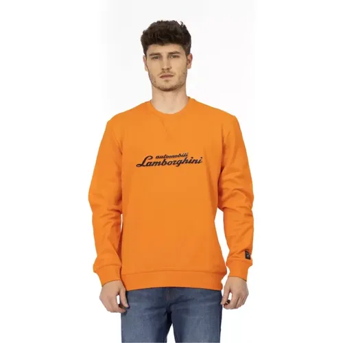 Oranger Baumwoll-Crewneck-Sweater , Herren, Größe: S - Automobili Lamborghini - Modalova