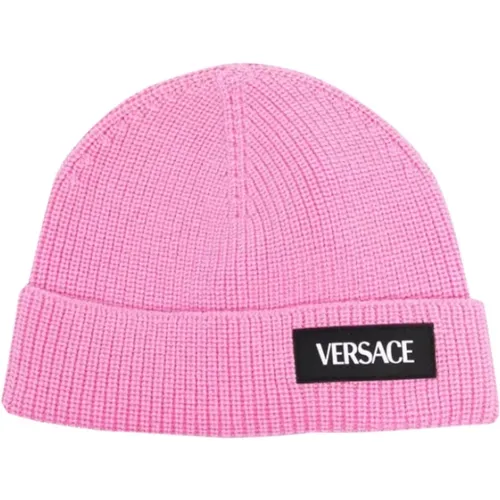 Wool Logo Patch Beanie , male, Sizes: L - Versace - Modalova