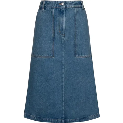 Indigo Blauer Denim Midi Rock , Damen, Größe: W27 - Maison Kitsuné - Modalova