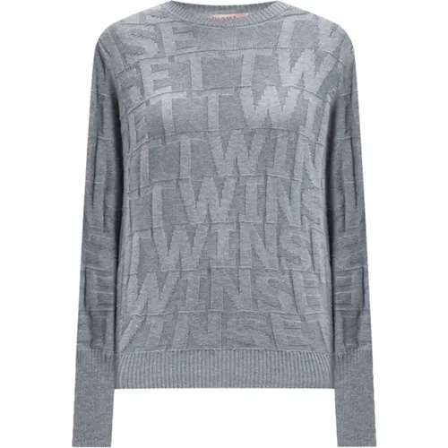 Grey Knit Sweater Comfortable Cotton Blend , female, Sizes: L, M, S - Twinset - Modalova