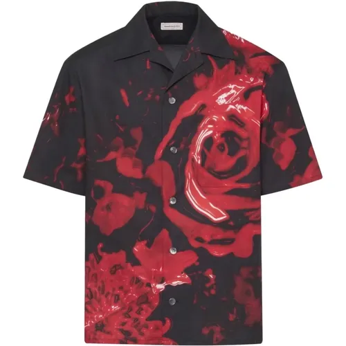 Drop Shoulder Wax Floral Shirt , male, Sizes: M, L - alexander mcqueen - Modalova