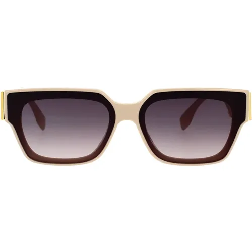 Glamouröse Sonnenbrille mit elfenbeinfarbenem Rahmen und grauen Gläsern,Quadratische Sonnenbrille mit Grauen Gläsern - Fendi - Modalova