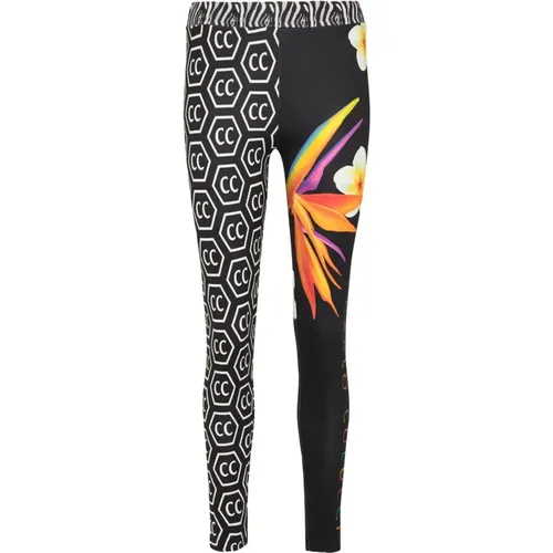 Printed Jeggings with Tropical Flowers , female, Sizes: L - carlo colucci - Modalova