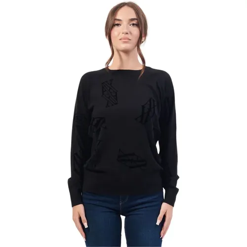 Schwarzer Pullover mit gesticktem Logo , Damen, Größe: M - Armani Exchange - Modalova