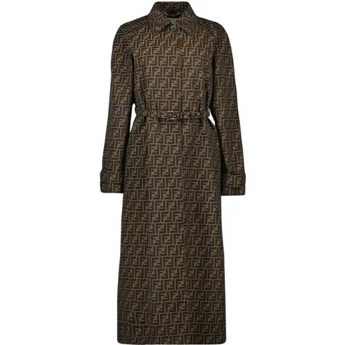 Brown Jacquard Trench Coat , female, Sizes: XS - Fendi - Modalova