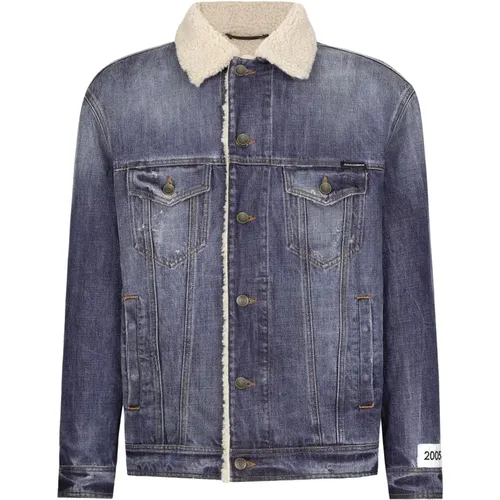 Clear Teddy Collar Denim Coat , male, Sizes: L, XL - Dolce & Gabbana - Modalova