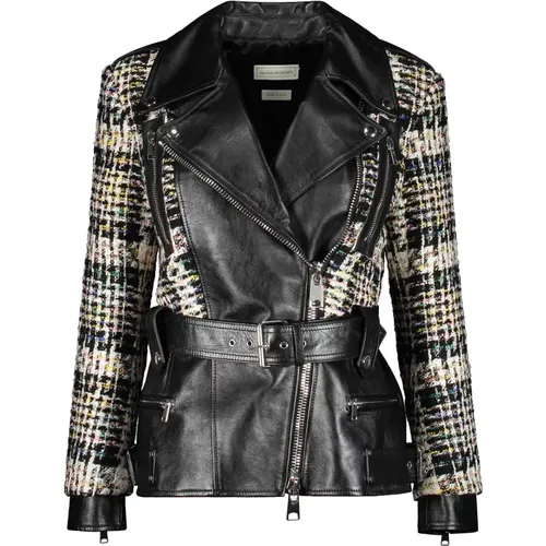 Lederjacke mit Tweed-Einsatz - alexander mcqueen - Modalova