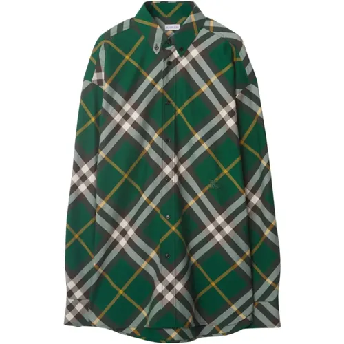 Checkered Shirt with Embroidered Logo , male, Sizes: M, L - Burberry - Modalova