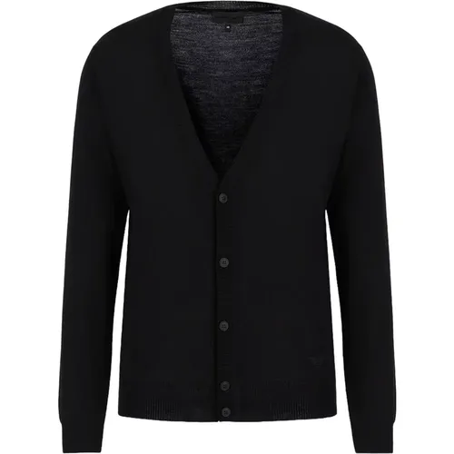 Schwarzer V-Ausschnitt Cardigan Pullover , Herren, Größe: M - Emporio Armani - Modalova