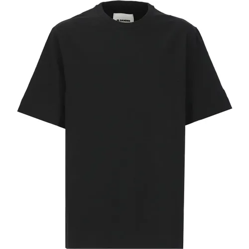 Schwarzes Baumwoll-T-Shirt mit gesticktem Logo , Herren, Größe: L - Jil Sander - Modalova
