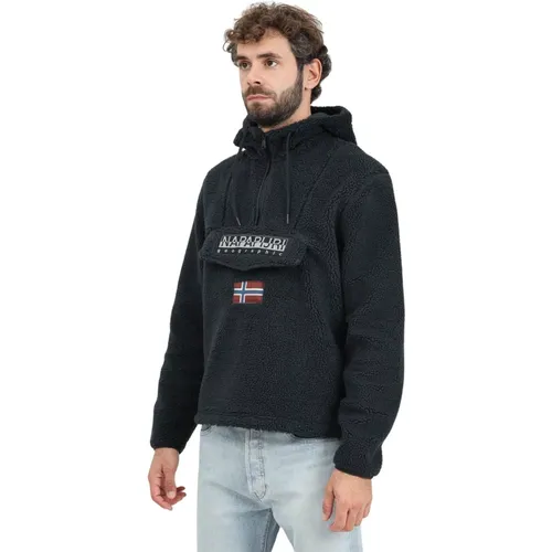 Schwarzer Sherpa Halb-Zip Pullover , Herren, Größe: M - Napapijri - Modalova