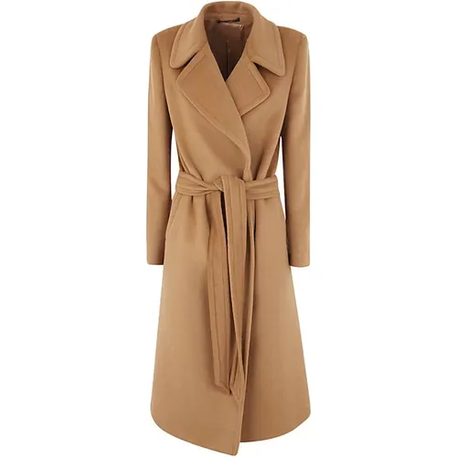 Camel Molly Long Coat with Belt , female, Sizes: M, S - Tagliatore - Modalova