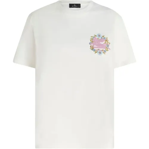 Weiße Blumenbestickte Top,Oversize Weißes Baumwoll-T-Shirt - ETRO - Modalova