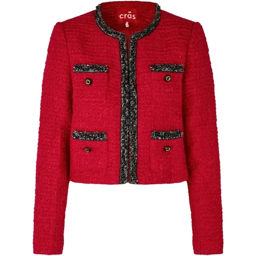 Rote Boucle-Jacke mit Kontrastkante , Damen, Größe: XL - Cras - Modalova