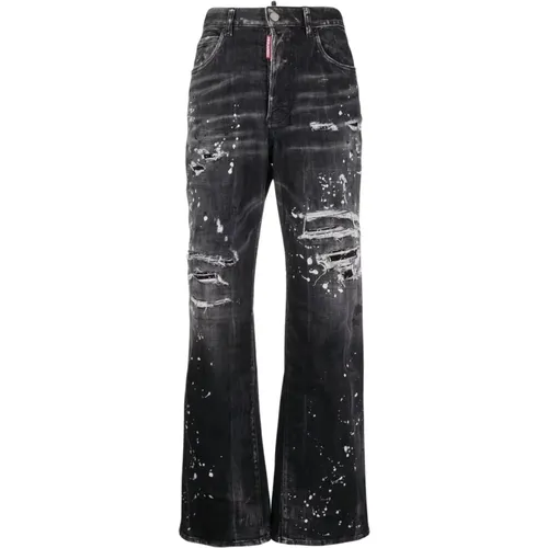 Distressed Bootcut Jeans with Paint Splatter , female, Sizes: XS - Dsquared2 - Modalova