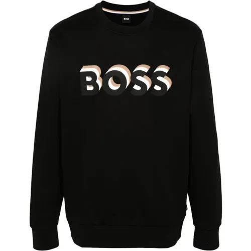 Schwarzer Sweatshirt mit Logo-Print , Herren, Größe: 2XL - Hugo Boss - Modalova