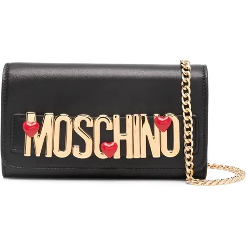 Leather Clutch with Chain , female, Sizes: ONE SIZE - Moschino - Modalova