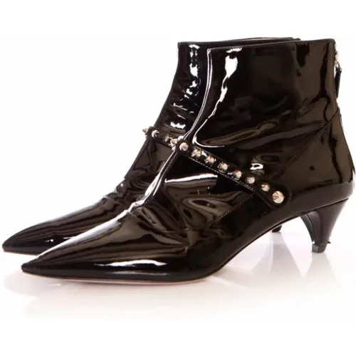 Patent leather ankle boots with studs , female, Sizes: 4 1/2 UK - Miu Miu Pre-owned - Modalova