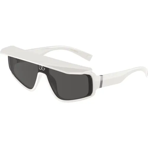 Weiße/Dunkelgraue Sonnenbrille , Herren, Größe: 46 MM - Dolce & Gabbana - Modalova