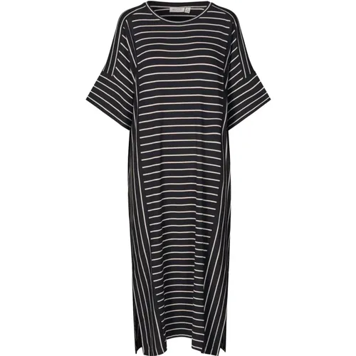 Gestreiftes T-Shirt Kleid mit Seitenschlitzen , Damen, Größe: XL - Masai - Modalova