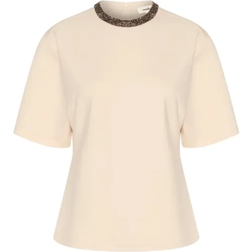 Verziertes Tee Top Weißkappe Grau , Damen, Größe: L - Soaked in Luxury - Modalova