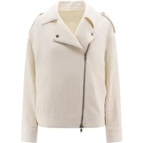 Cotton and Silk Jacket with Monili Detail , female, Sizes: XS, M, 2XS, L - BRUNELLO CUCINELLI - Modalova