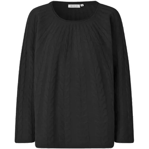 Schwarzer Stricktop mit Langen Ärmeln , Damen, Größe: 2XL - Masai - Modalova