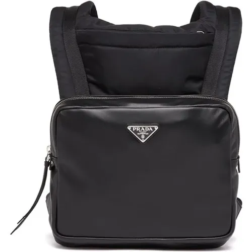 Leather Backpack with Silver Hardware , male, Sizes: ONE SIZE - Prada - Modalova