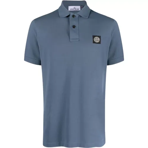 Blaues Pique Polo Shirt , Herren, Größe: L - Stone Island - Modalova